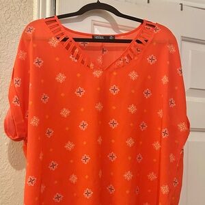 Cure Orange Ladder-Trim V-Neck Blouse
